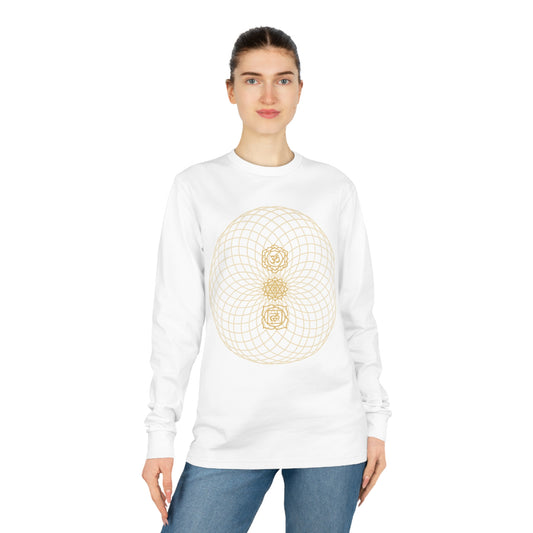 Chakra Fusion Sacred Geometry Long Sleeve Tee – Align Your Heart, Empower Your Spirit