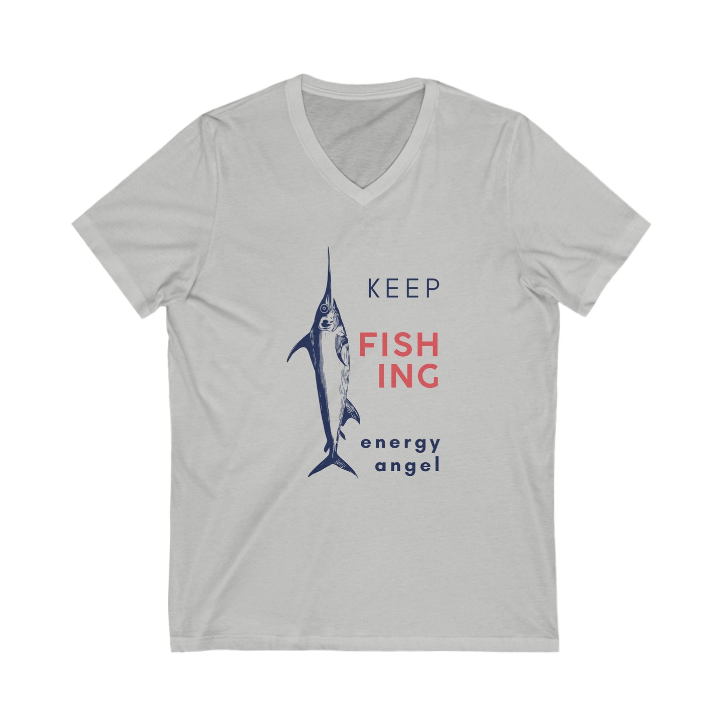 Jascøtee: Keep Fishing (Swordfish Edition) - Unisex Jersey Short Sleeve V-Neck Tee