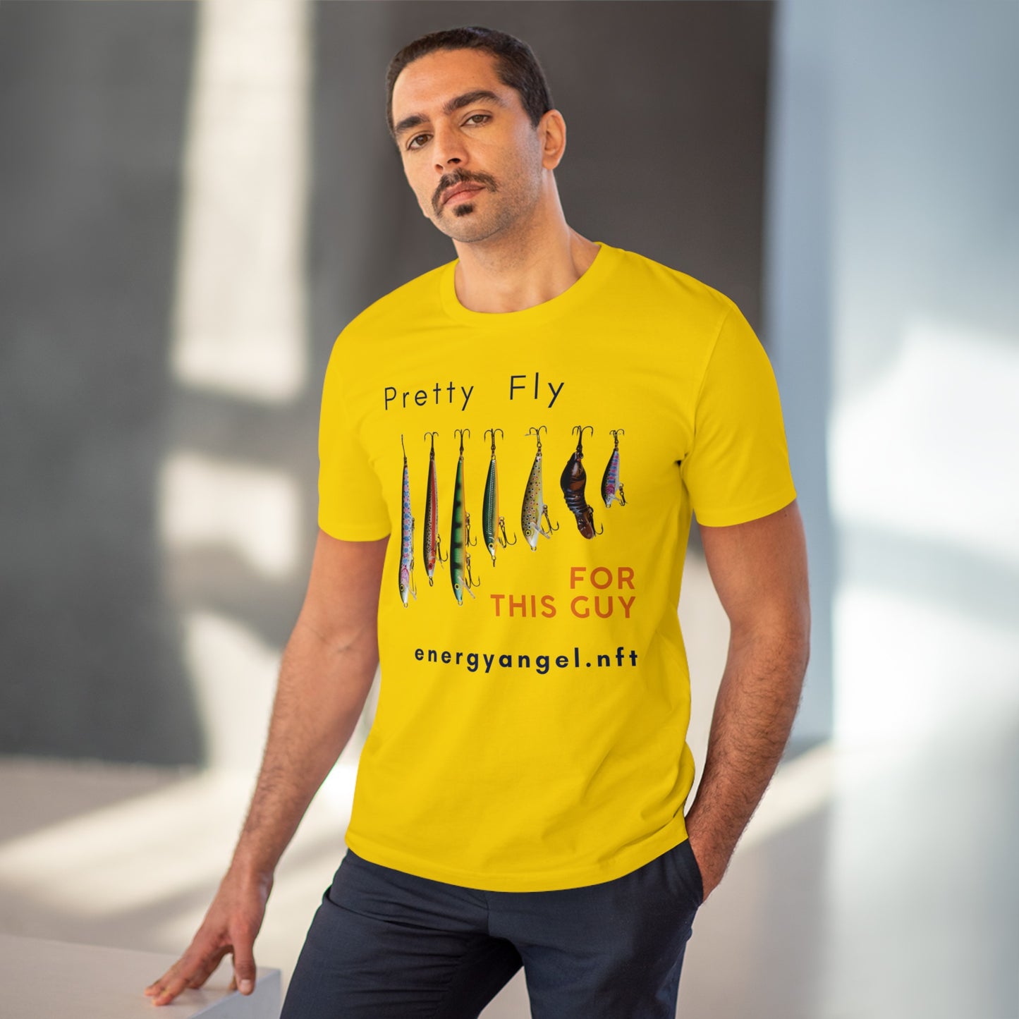 Jascøtee: Pretty Fly for a Fish Guy (Organic Crewneck) - Reel in Style with Eco-Conscious Threads