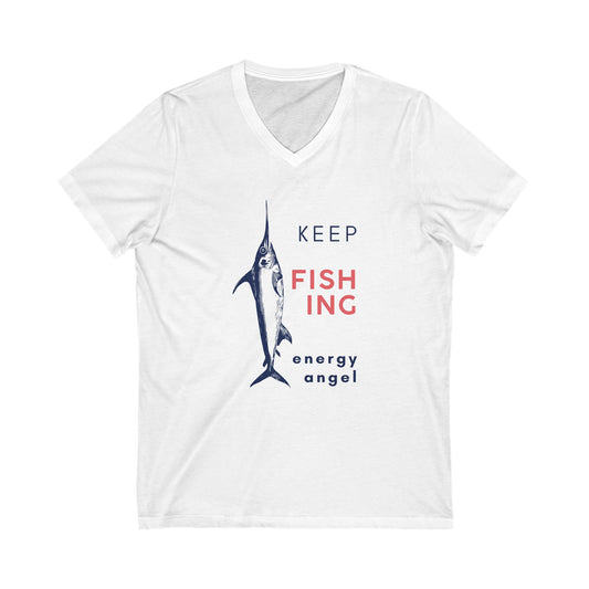 Jascøtee: Keep Fishing (Swordfish Edition) - Unisex Jersey Short Sleeve V-Neck Tee