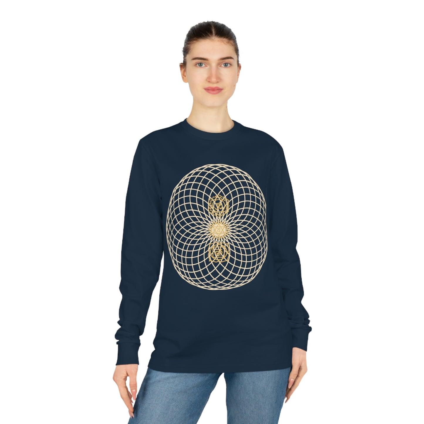 Chakra Fusion Sacred Geometry Long Sleeve Tee – Align Your Heart, Empower Your Spirit