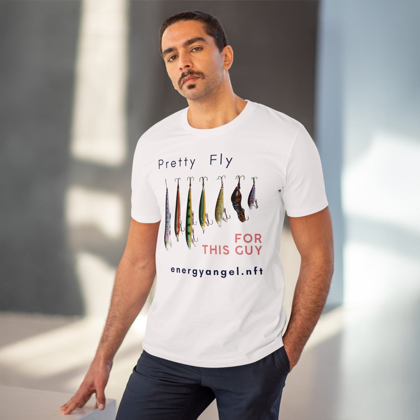 Jascøtee: Pretty Fly for a Fish Guy (Organic Crewneck) - Reel in Style with Eco-Conscious Threads